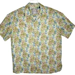 Margaritaville Men’s Silk Linen Blend Hawaiian Shirt Size L Petroglyph Tropical